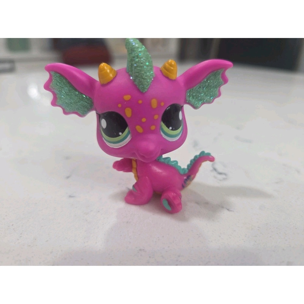 Authentic Littlest Pet Shop LPS #2663 Pink Glitter Dragon Green Eyes 2011 Hasbro